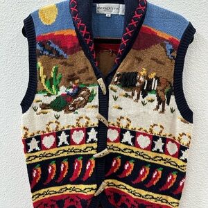The Eagles Eye 1993 90s Cowboy Horse Western Peppers Sweater Vest Small